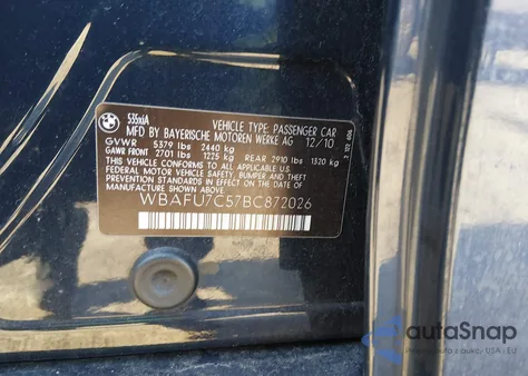 2011 BMW 535I xDrive z USA, uszkodzony, nr VIN WBAFU7C57BC872026